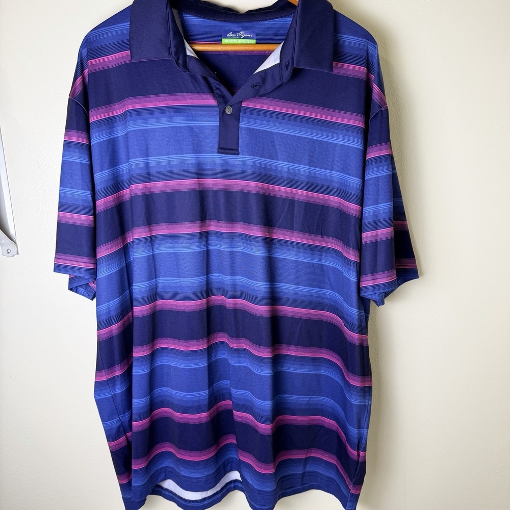 Ben Hogan Men's Performance Golf Polo Shirt Blue Pink Striped Athletic Size XXL
